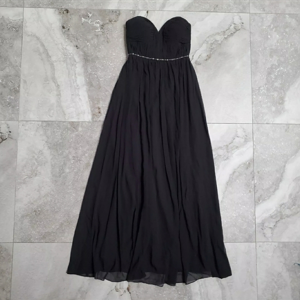 Bari Jay Formal Flowy Chiffon Sweatheaet Strapless Dress Black